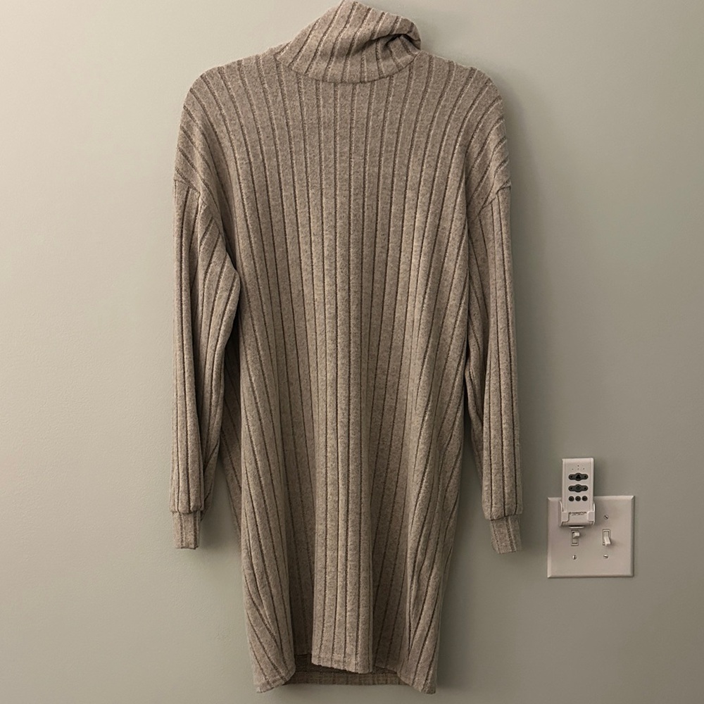 SHEIN Taupe Ribbed Long Sleeve Dress